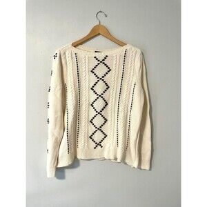 TALBOTS‎ Womans Velvet Ribbon Sweater Cream Cable Knit Black Ribbon Sweater XL